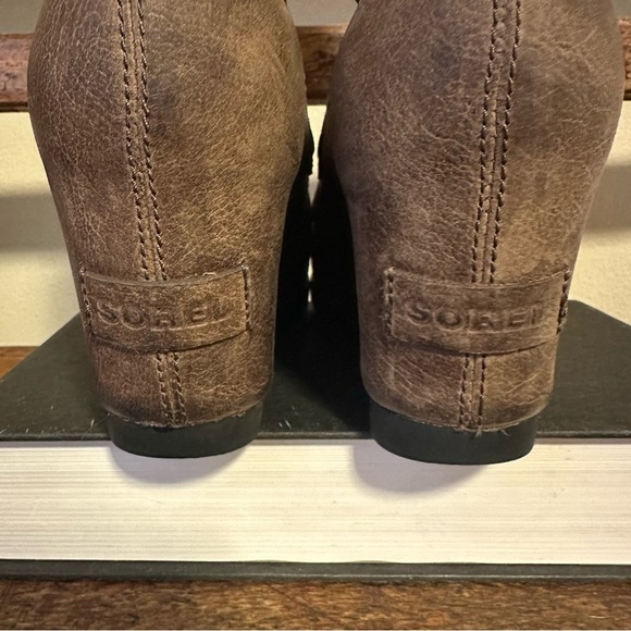 SOREL Joan Of Arctic Wedge Mid Calf Boot Dark Fog Distressed Brown Booties - Picture 8 of 15